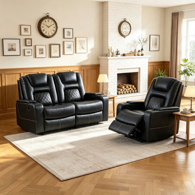 Ensemble de cinéma inclinable électrique, combinaison de fauteuils inclinables et causeuse, ensemble de cinéma maison en similicuir à point de diamant avec système de caisson de basses