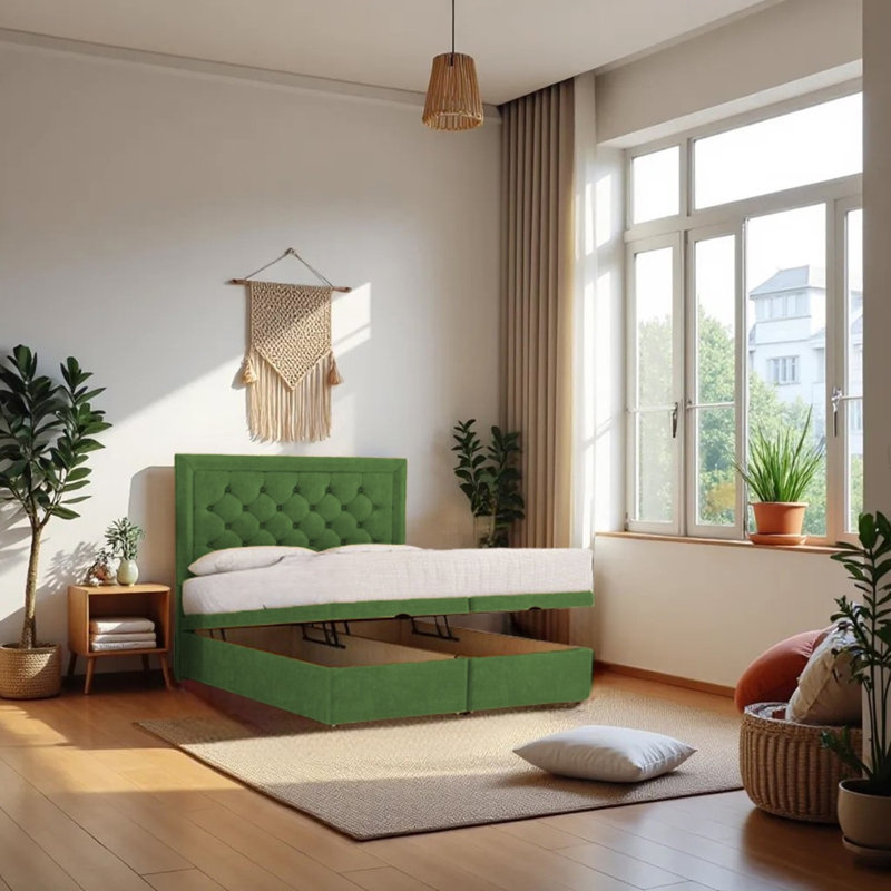 Upholstered Bed with Mattress, Emerald, Small Double (4')
