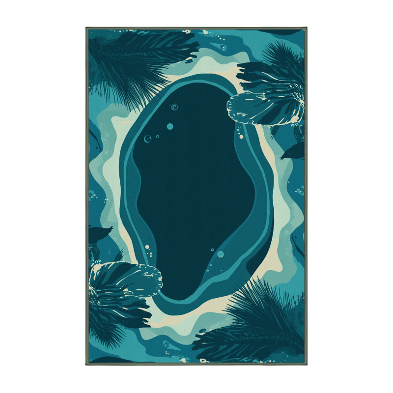 Tapis vert moelleux moelleux à motif abstrait Kamena - reliure vert sauge, 7 x 10