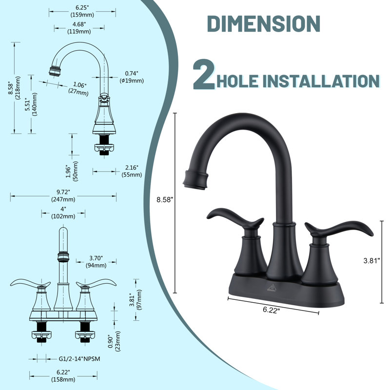 4-inch Centerset Bathroom Faucet with Drain, Matte Black