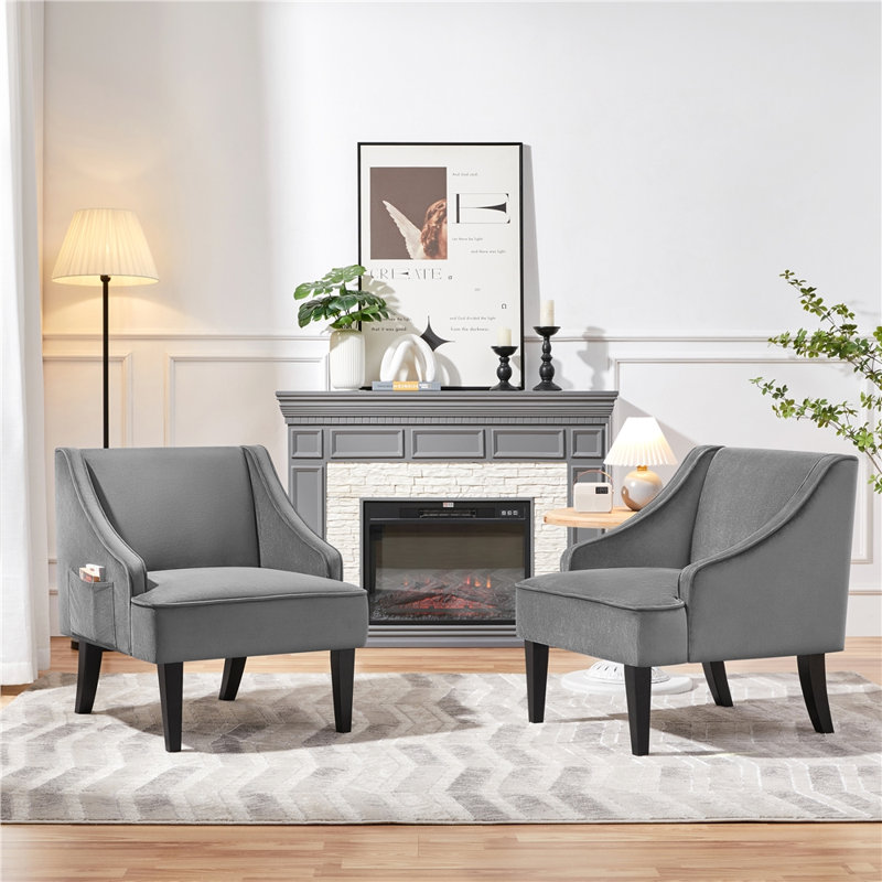 Kempez Velvet Armchair and Side Chair, Gray Velvet