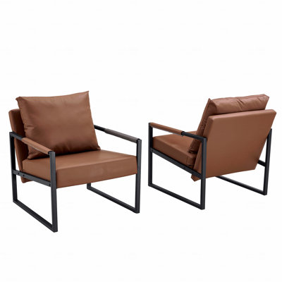 Set Of 1 Classic Brown PU Leather And With Metal Frame Sofa