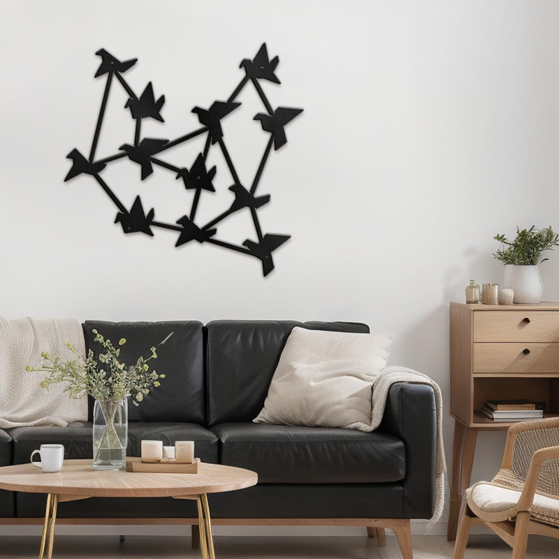 Décoration murale abstraite moderne Free Birds, H 35,28 po x l 36 po x P 0,05 po, Noir