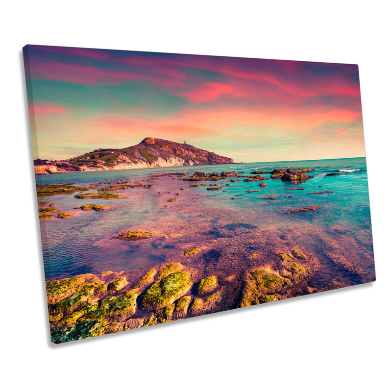 Sicily Italy Sunset Seascape - Wrapped Canvas Print, 91.4cm H x 137.2cm W x 4cm D