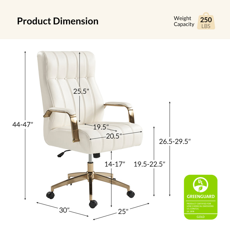 Leipzig 47" H Tufted Leather Executive Chair, Ivory Faux Leather
