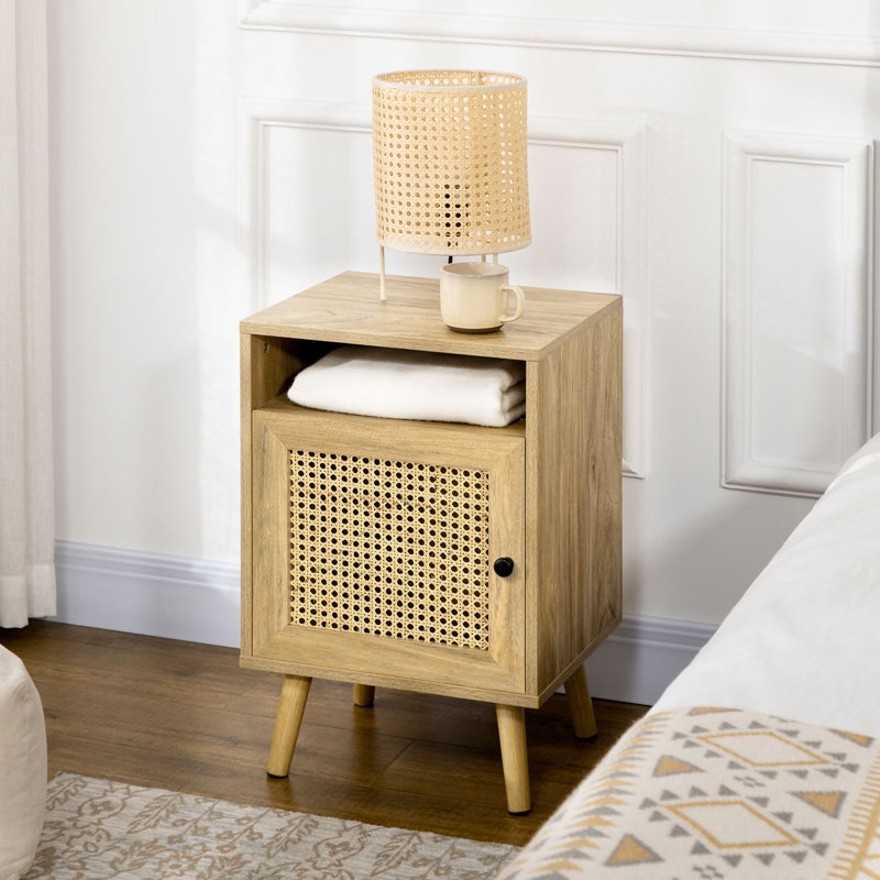 Alarich Rattan Bedside Table Nightstand with Storage Shelf Set of 2 Natural