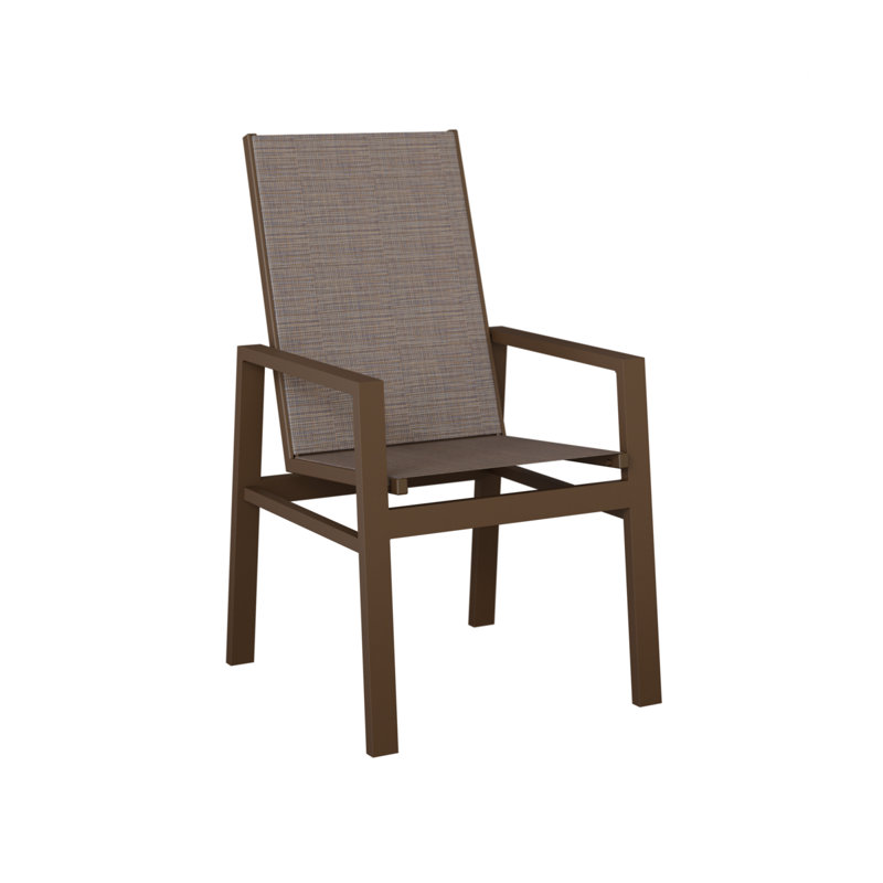 Chaise de salle à manger en aluminium à haut dossier Vida, Filon de bois mesquite, Bleu cadet Shelby