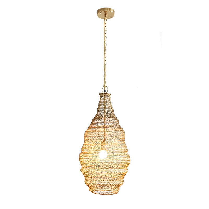 Transitional 1 Light Gold Iron Basket Pendant, Gold, 92" H x 16" W x 16" D