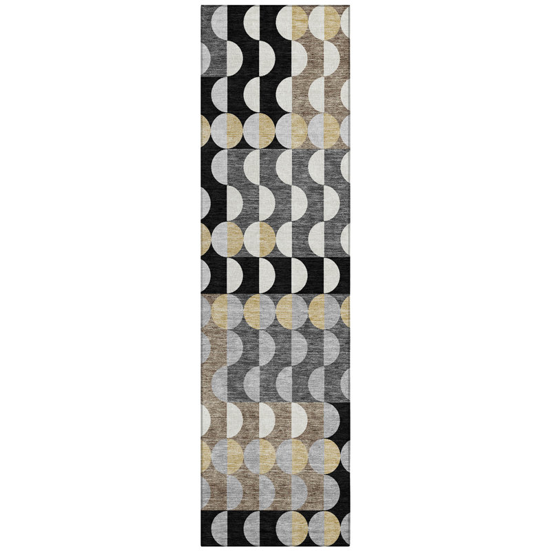 Machine Washable Indoor/Outdoor Chantille ACN2816 Geometric Rug, 2'3" x 7'6" Runner, Black