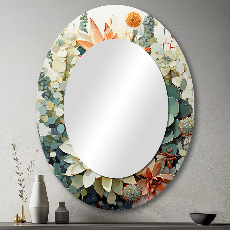 Miroir mural ovale vert et blanc, 43 po x 33 po
