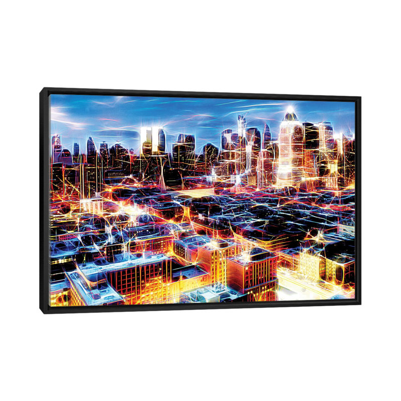 «Electric Storm at Night», impression sur toile, H 18 po x l 26 po x P 1,5 po, Toile avec cadre noir, Pas de tapis
