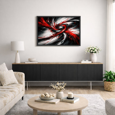 Abstract Red Black Dynamic Swirl Artwork, Bold Living Room Pictures, Framed Canvas Giclee Print Wall Art