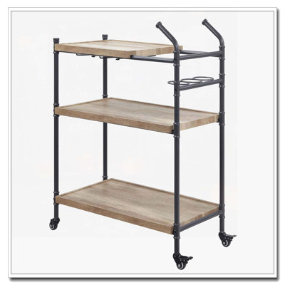 Oak and Sandy Black 2-Shelf Serving Cart