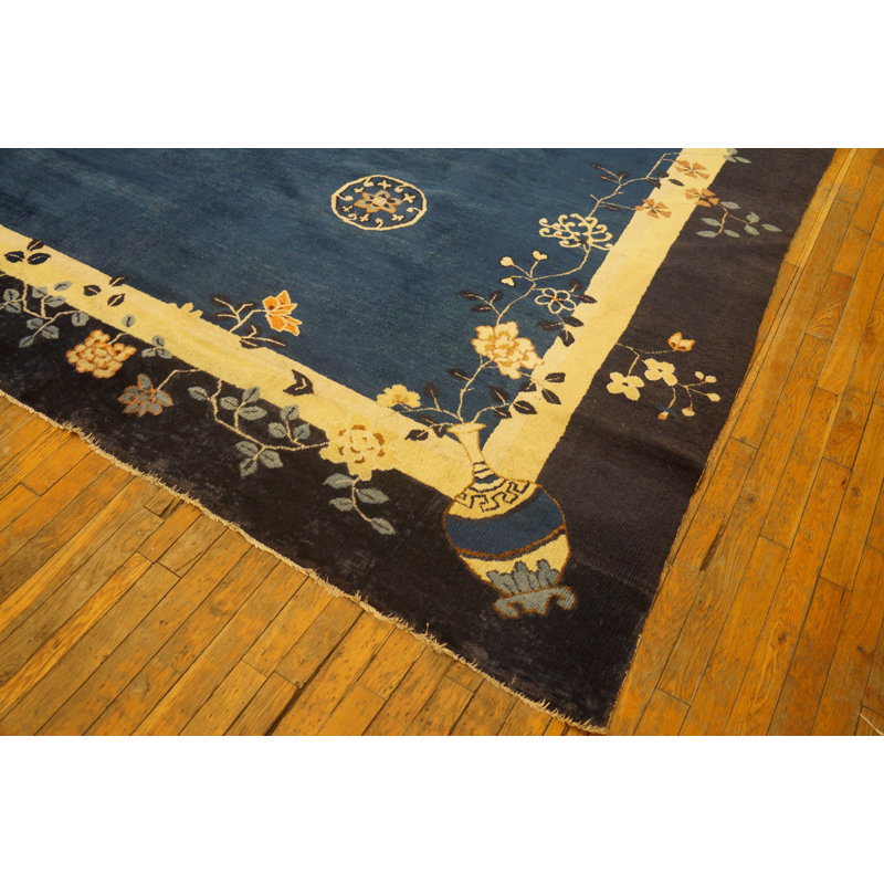 Antique Peking Chinese Medallion Navy 1930s Rug