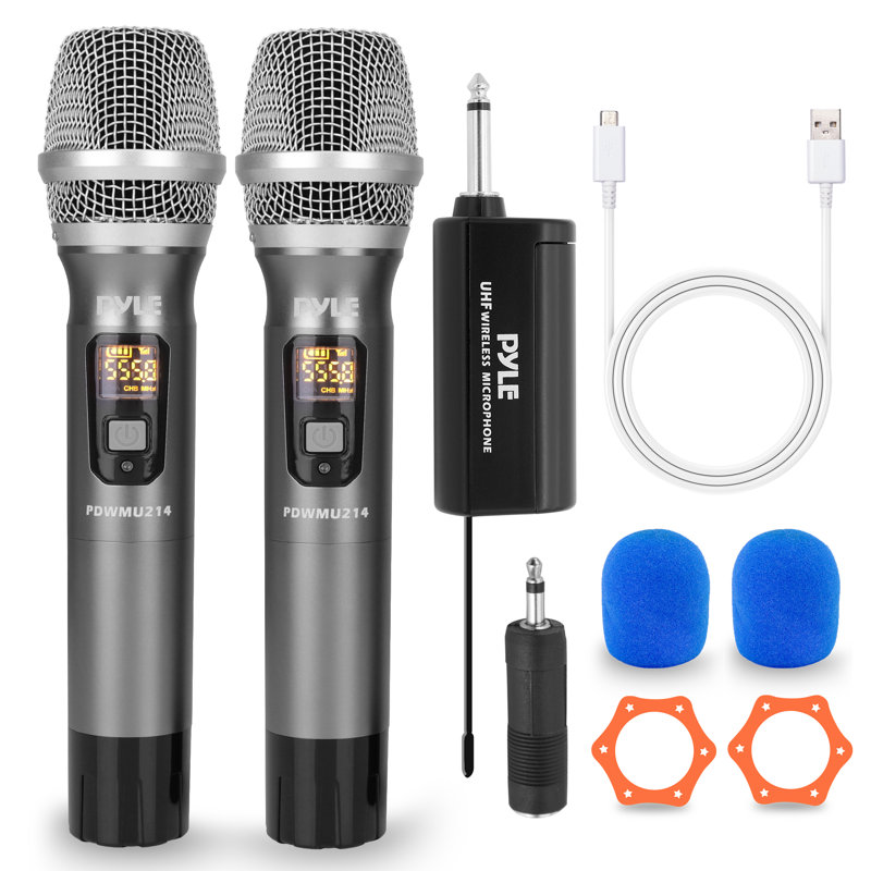 Pyle UHF Wireless Microphone System Kit - Dual Professional Battery Operated Handheld Dynamic