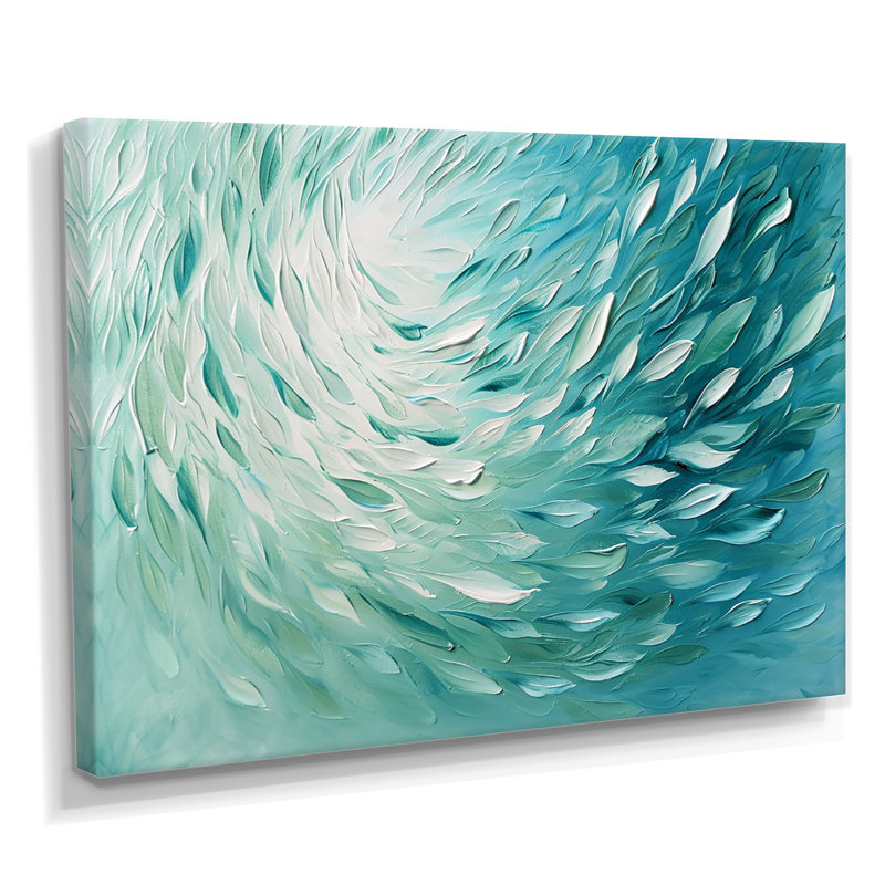 «Green Turquoise Boho Feather Wave», impression d'art mural plumes, Toile tendue, H 16 po x l 32 po x P 1 po