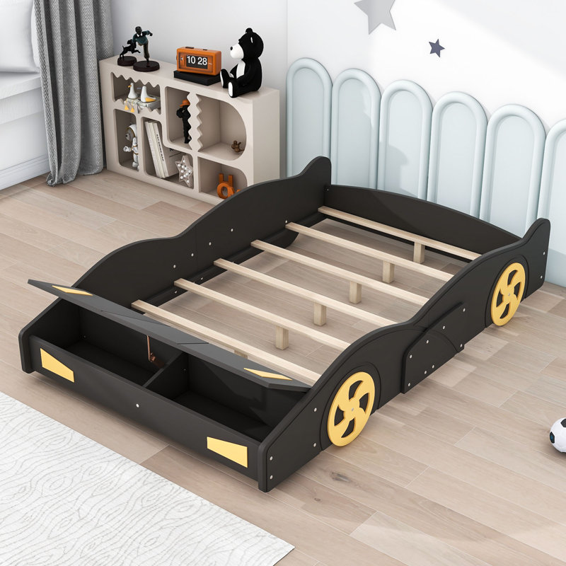 Lit plateforme double avec rangement Akkie, Dark Blue/Yellow, Full