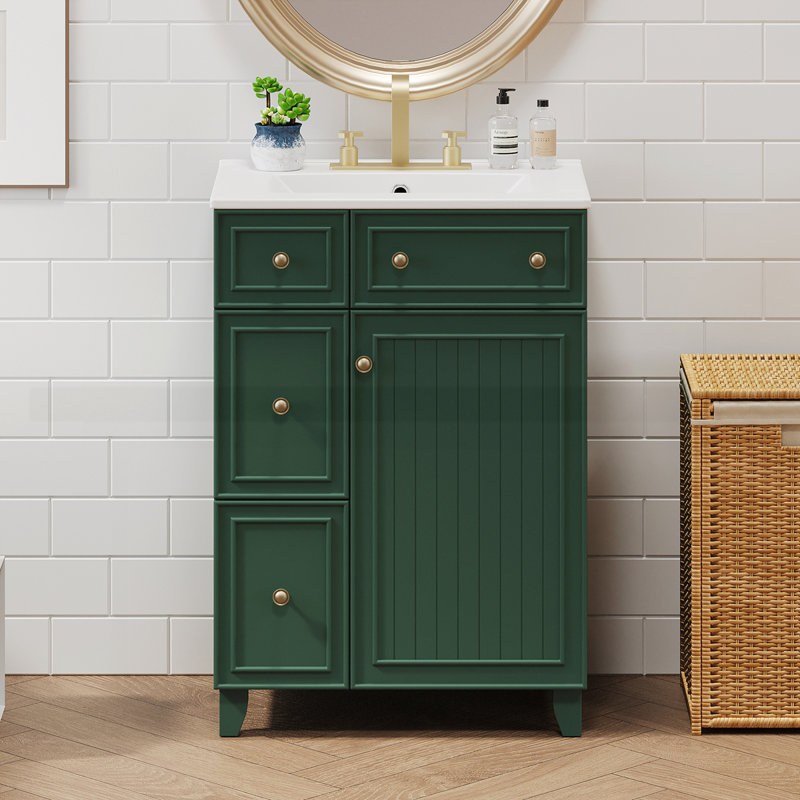 Meuble-lavabo 24 po avec lavabo en céramique, Vert