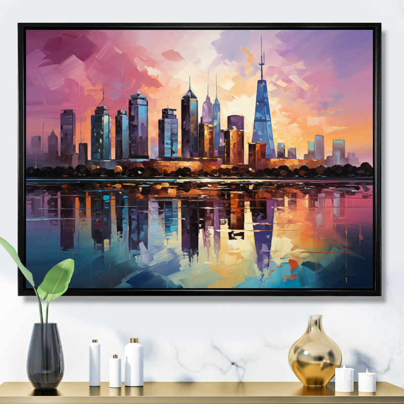 «Skyscrapers Giants Plastel IV», reproduction sur toile, H 24 po x l 32 po x P 1 po, Cadre flottant noir