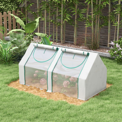 6' X 3' X 3' Portable Greenhouse, Garden Green House With 2 PE/Plastic Covers, Steel Frame And 2 Roll Up Windows