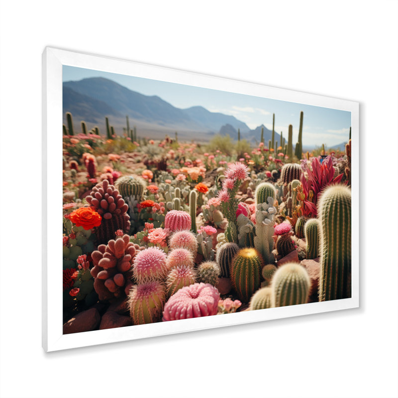 Cactus vert et rose II - impression, Cadre simple blanc, H 16 po x l 32 po x P 1 po
