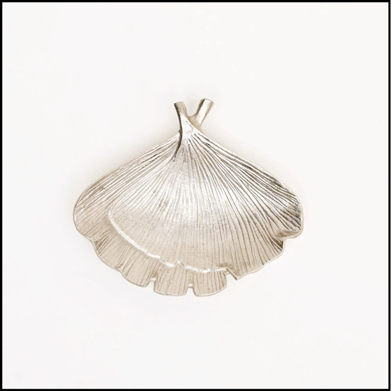 Ginkgo Leaf Nickel Finished Aluminum Trinket Dish – 8.7x6.7x2" Decorative Accent