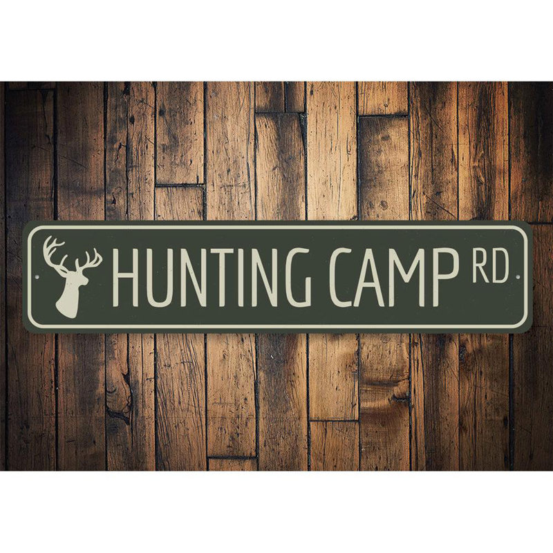Plaque en aluminium personnalisée «Hunting Camp Road», H 4 po x l 18 po x P 0,04 po