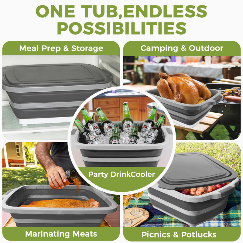 Planche à découper pliable (2,11 gallons / 8 L), baignoire de préparation pour barbecue avec couvercle verrouillable, évier de camping pliable avec passoire, bac à vaisselle multifonctionnel pour la cuisine, le bol, les légumes et les fruits, panier