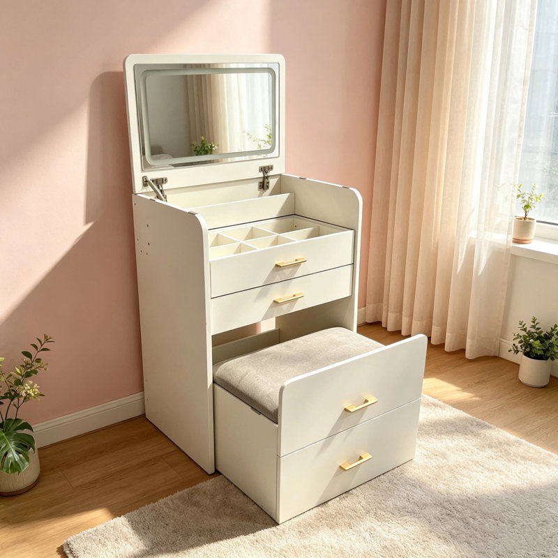 Coiffeuses multifonctionnelles avec rangement, en bois blanc, modernes et compactes pour la maison