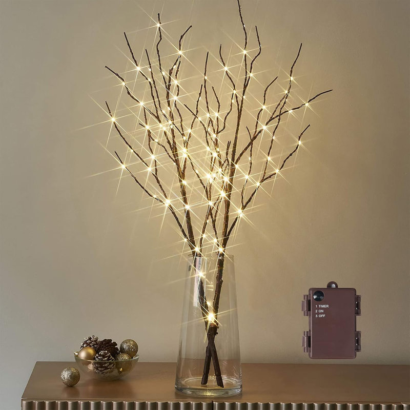Lighted Birch Branches 100 LED With Timer Battery Operated, Artificial Tree Branch With Warm,Willow Branch Lights For Home Bedroom Fireplace Christmas Holiday Decoration