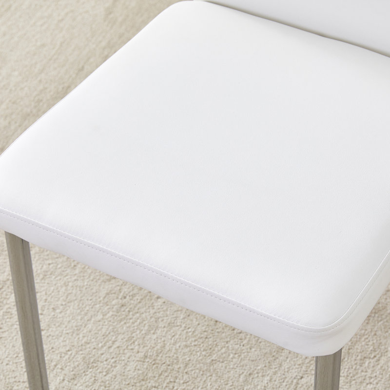 Ensemble de salle à manger 4 pièces avec table ronde en verre trempé et chaises de luxe modernes, Blanc, Argent argent