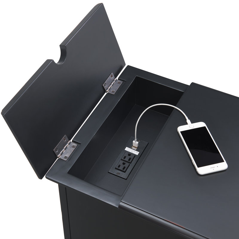 Ahmara End Table with Storage and Built-In Outlets, Antique Black Top / Antique Black Base