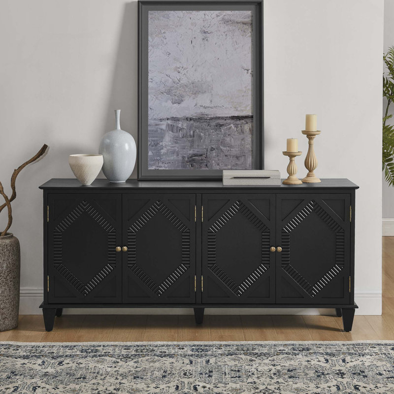 Buffet Mid-Century moderne avec tablette réglable pour la cuisine du vestibule du salon, Noir