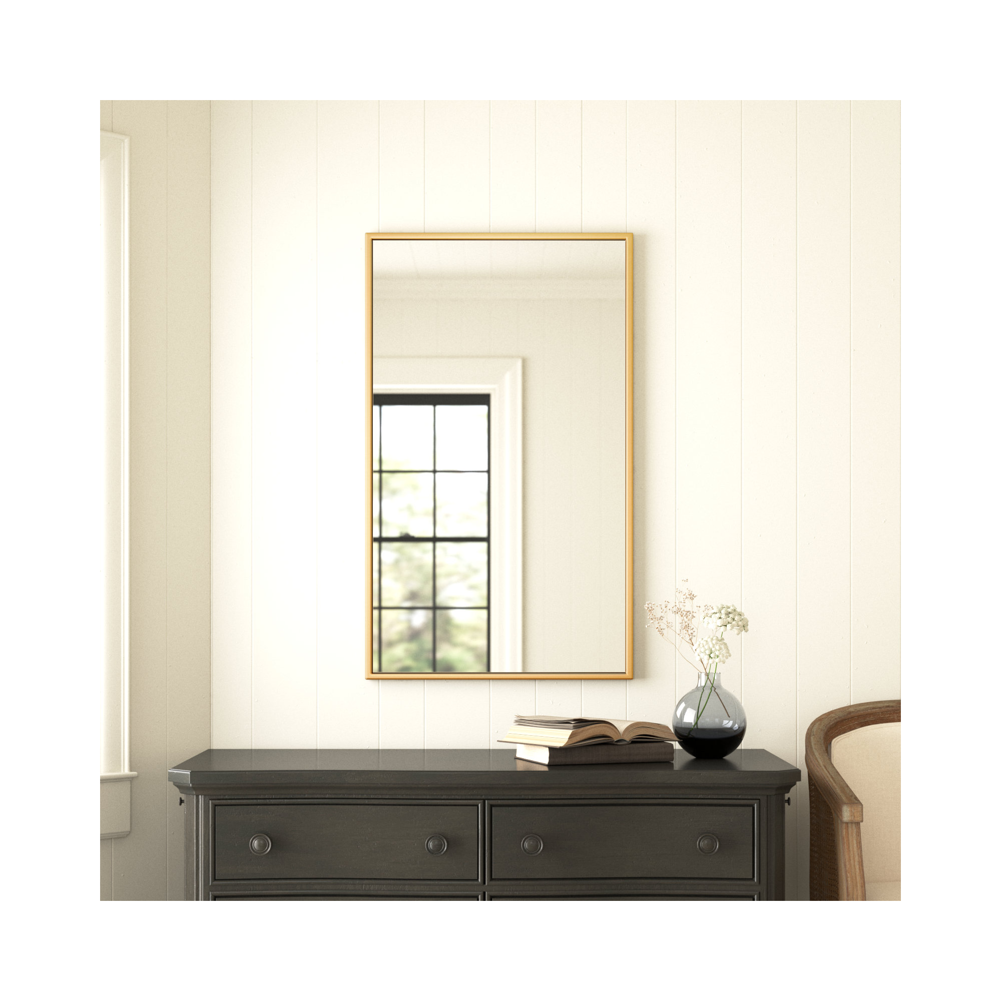 Sabine Metal Rectangle Wall Mirror, 40" x 24", Brass