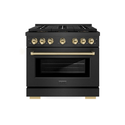 ZLINE Autograph 36 in. Paramount DuoPro Gas Range in Black Satin Stainless Steel and Gold Accents