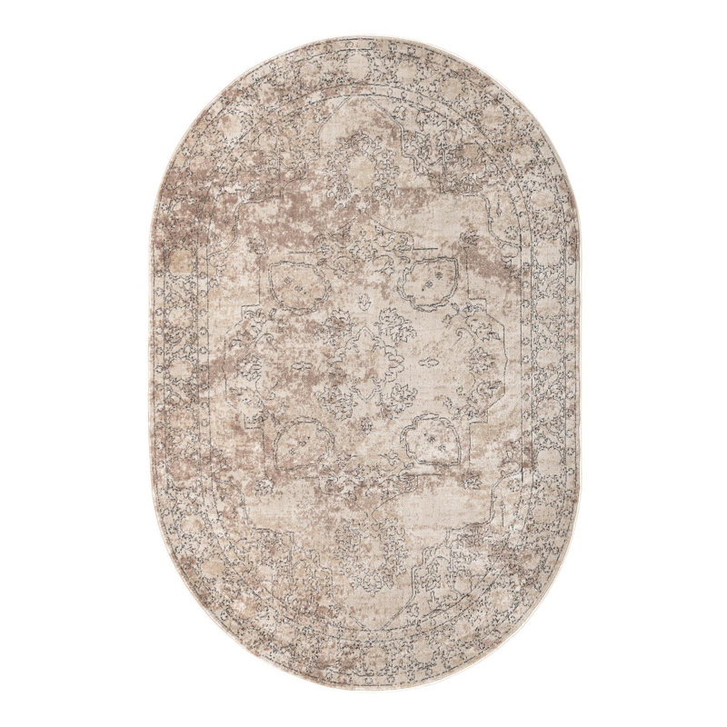 Cantey Oriental Ivory Area Rug, Oval 6'1" x 9'