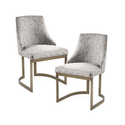 Chaise de salle à manger contemporaine 2, revêtement gris en métal, mousse haute densité, pieds dorés 2 pièces