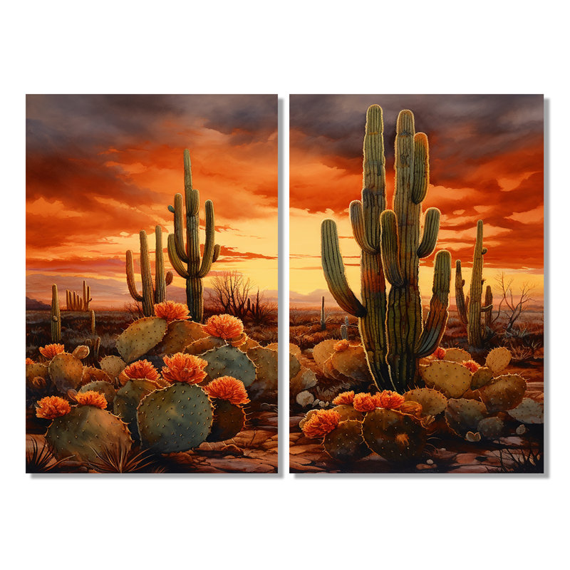 «Copper Cactus In Nevada», art mural traditionnel sur toile, H 36 po x l 48 po, Toile tendue, Ne s’applique pas
