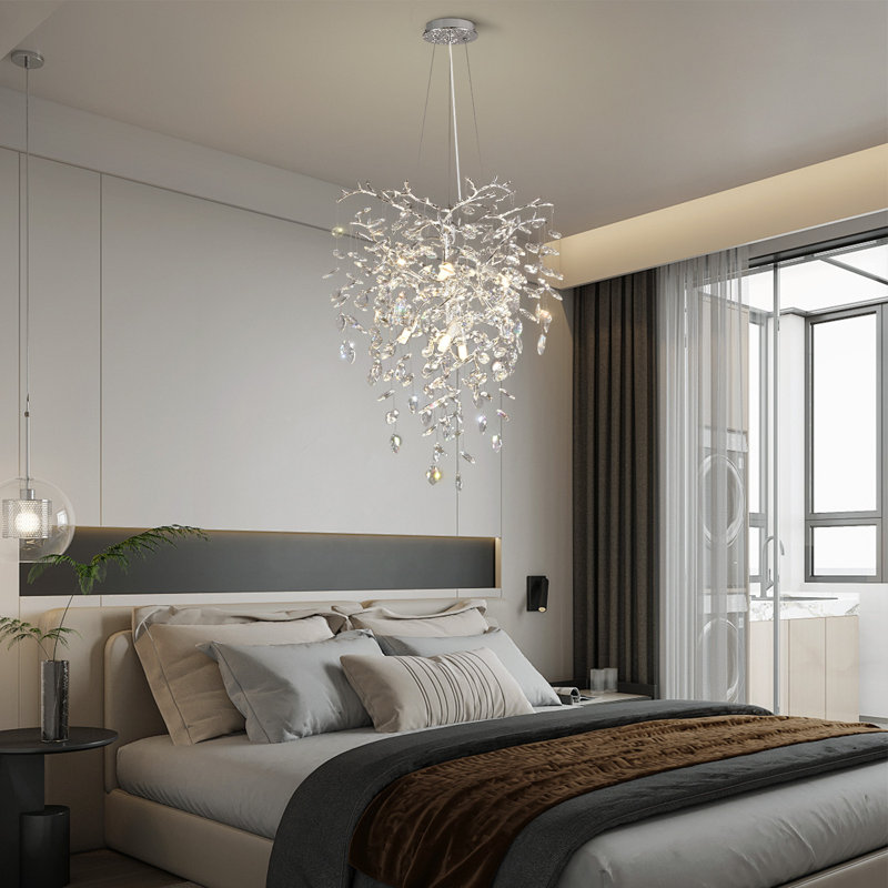 Lustre moderne en cristal 6 lumières, Argent argent