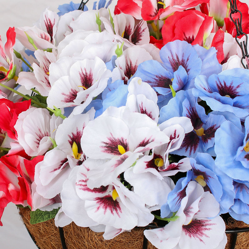Plantes suspendues d'extérieur artificielles avec panier Pensée Delphinium, Red