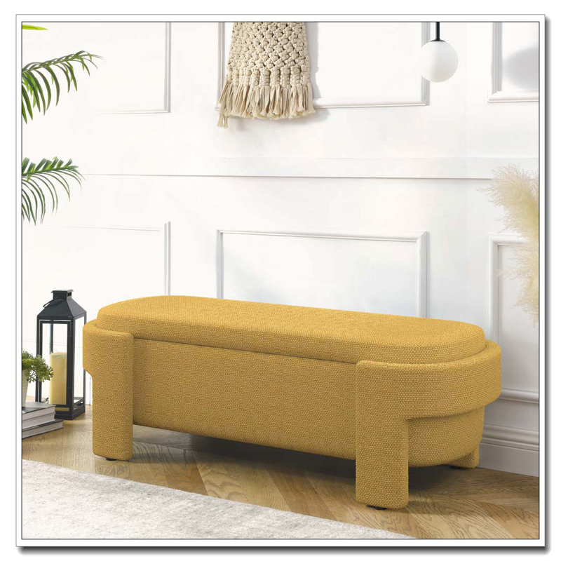 Banc rembourré avec grand espace de rangement pour le salon, le vestibule et la chambre à coucher, Jaune