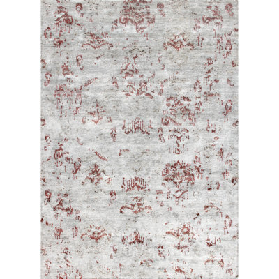 Tapis gris / brun en viscose noué à la main 6 pi 1 po x 9 pi 2 po