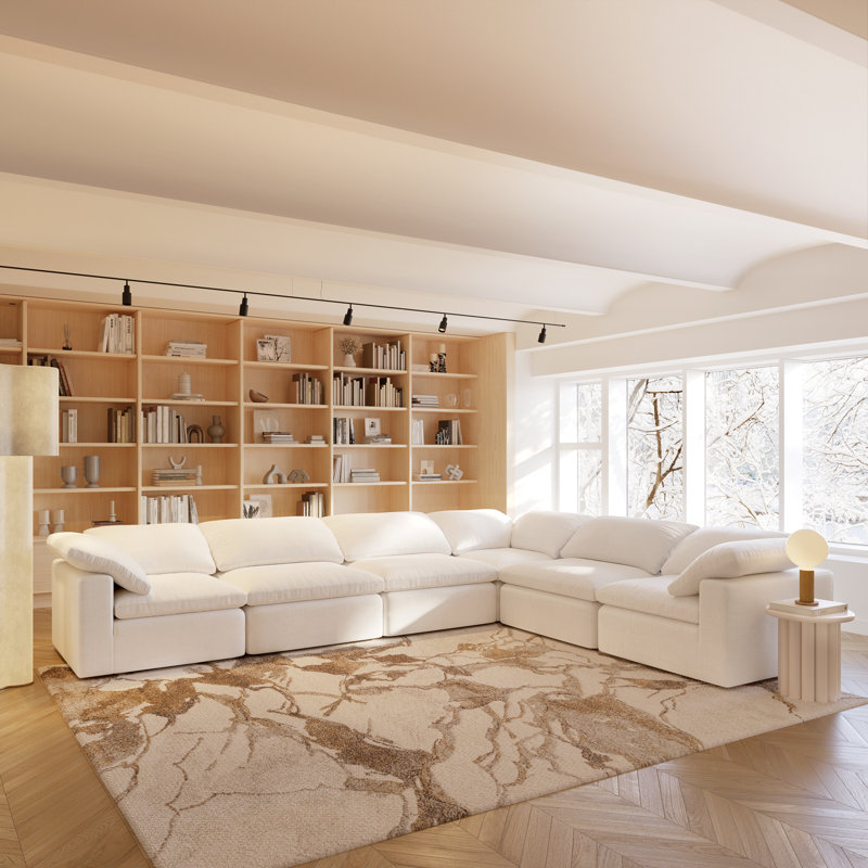 Canapé modulaire rembourré 6 pièces Wonardo, Tissu en coton blanc