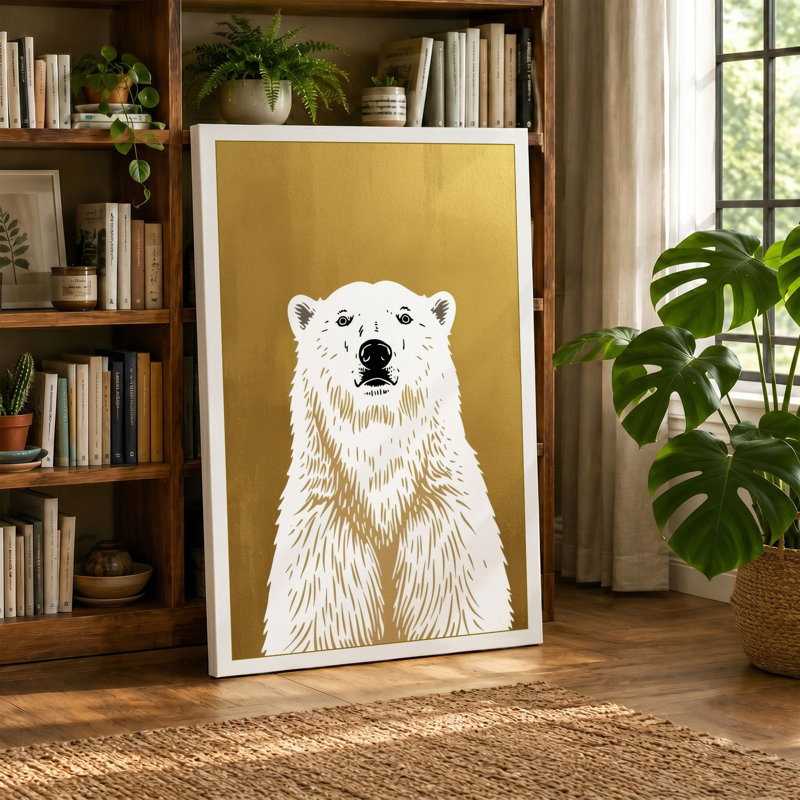 Polar Bear Portrait Minimalist - Wrapped Canvas, 18x12 - 45.7 x 30.5 cm, Teal Border