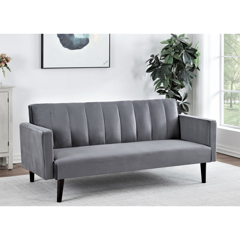 Lit futon simple convertible de 72 po avec structure en bois massif, capitonnage à rainures, gain de place en velours doux au toucher, dortoirs