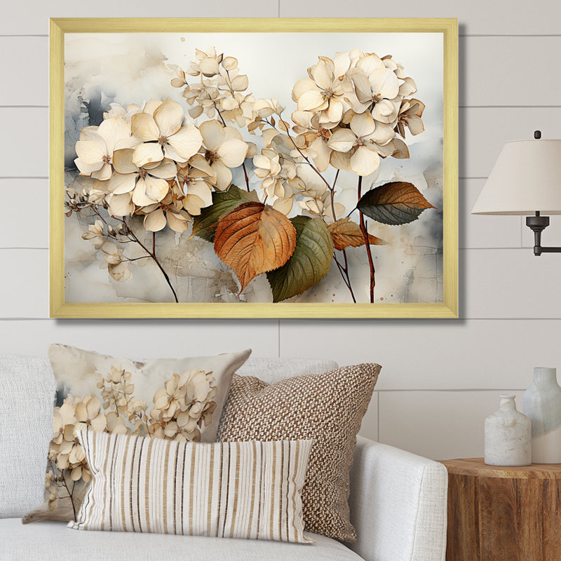 Hortensias botaniques rétro - impression, H 24 po x l 32 po x P 1 po, Cadre doré simple