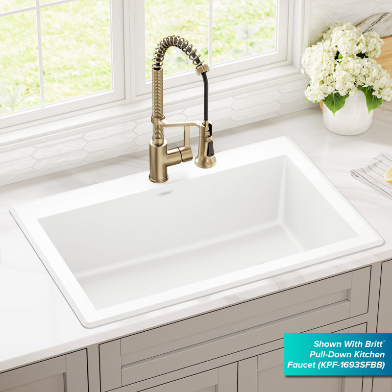 KRAUS Forteza 33” Granite Drop In / Undermount Single Bowl White Kitchen Sink, White, Single Bowl