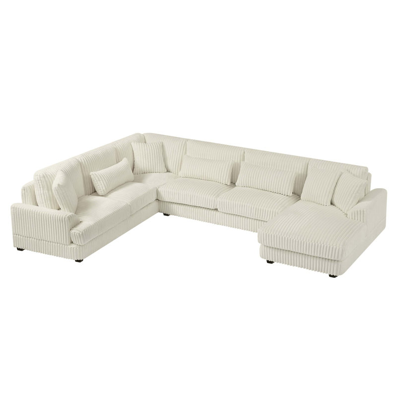 Canapé modulaire surdimensionné de 129 po en forme de U Canapé-lit moderne recouvert de velours côtelé doux avec une chaise longue pour le salon