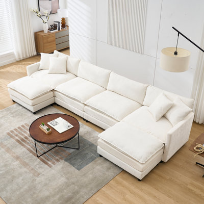 Canapé modulaire modulaire, canapé à assise profonde avec repose-pieds mobile pour le salon, canapé en chenille avec coussins