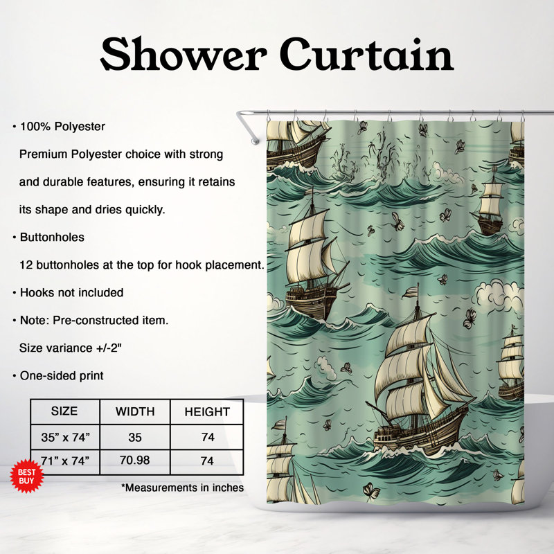 Rideau de douche standard 1 pièce Marine Dream, H 74 po x l 71 po
